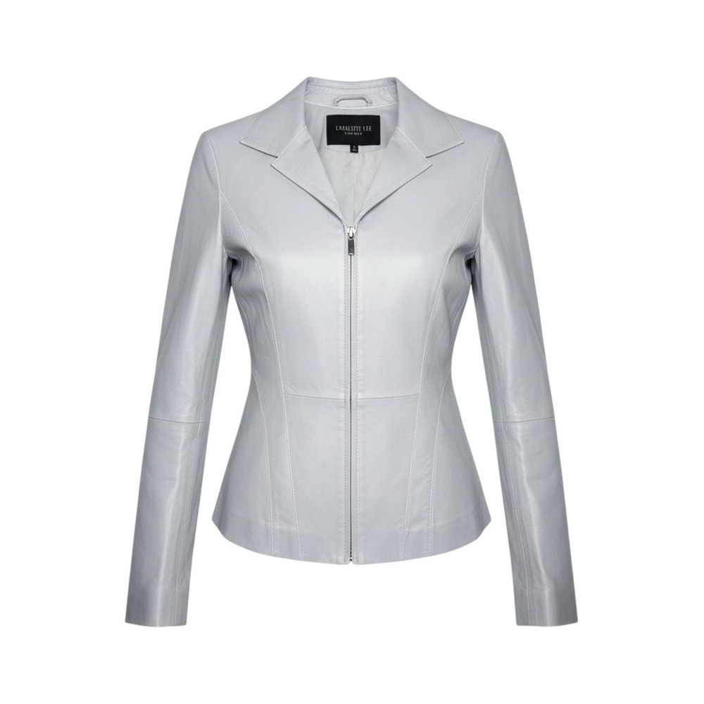 Lafayette 148 New York Leather Zip Front Grey Jacket 8